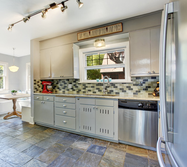 Kitchen room interior with tile back splash trim
